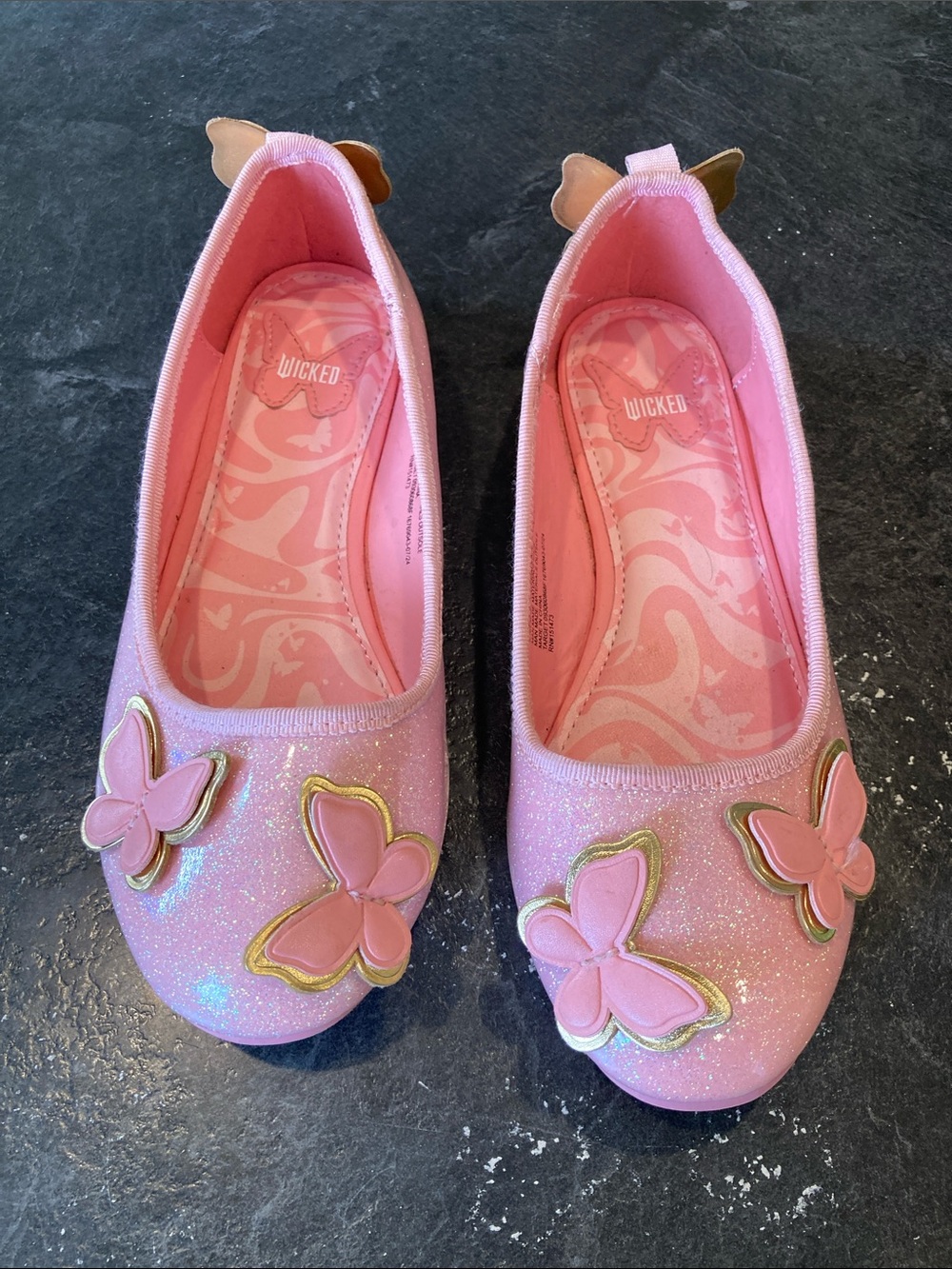 Girls Wicked pink gold sparkles slip on flats shoes size 2